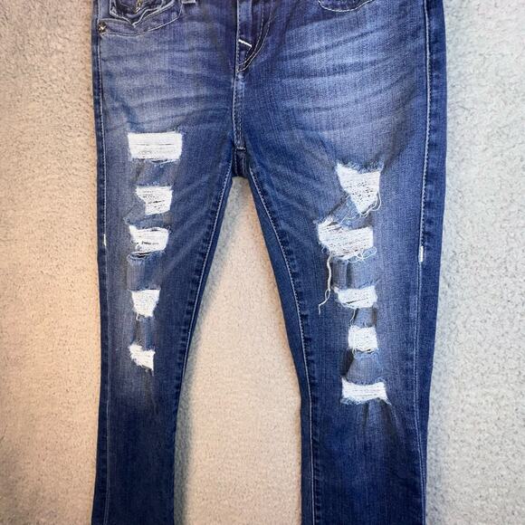 True Religion Jeans Halle Mid Rise Capri Skinny Women's 26 Distressed Y2K Retro - Picture 10 of 16